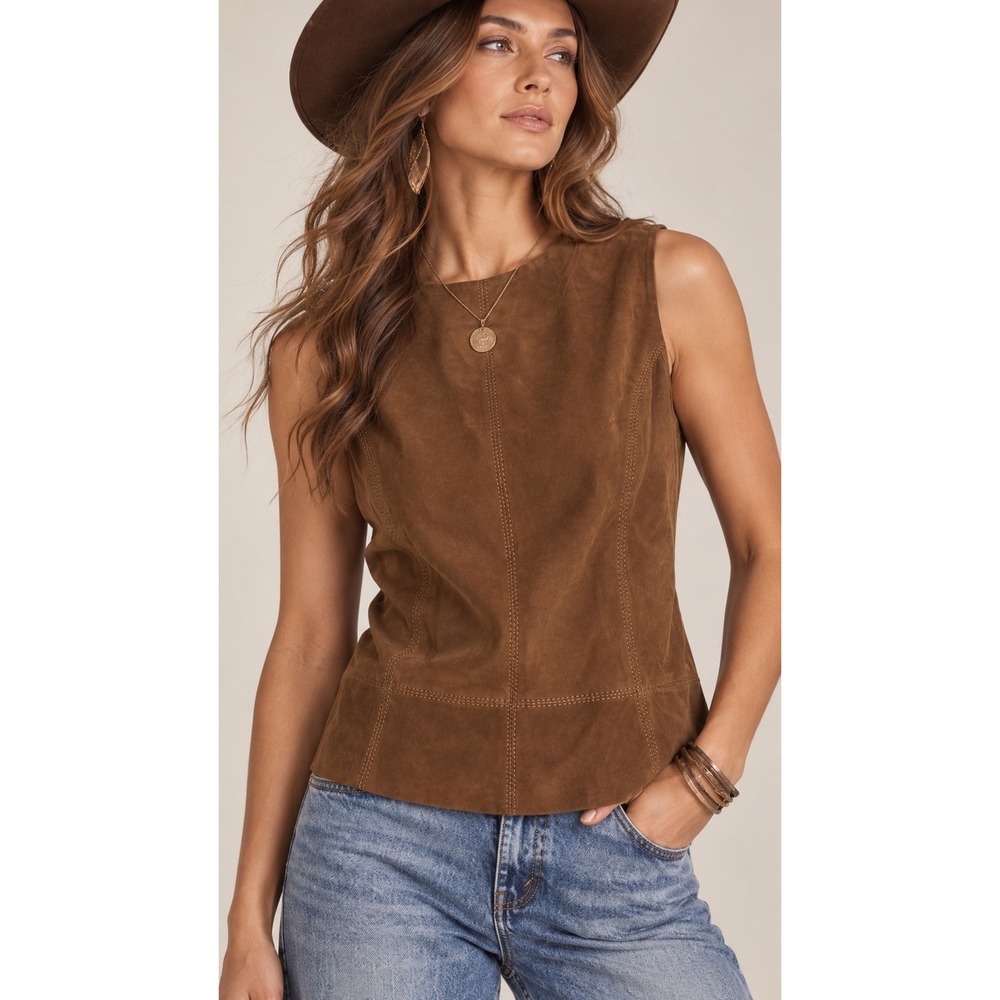 Vintage 90 Liz Claiborne Collection  100% Suede Vest  Brown   Western Boho 10